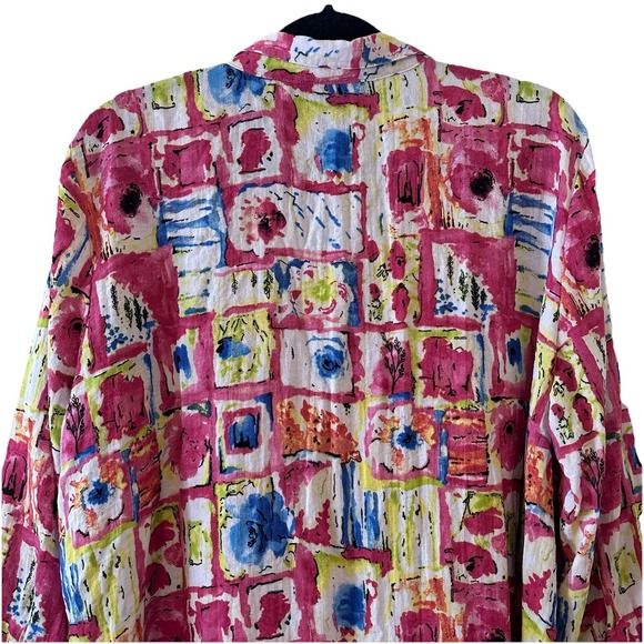 Ali Miles Artsy Watercolor Floral Button Up Tunic Lagenlook Plus Size 1X - Picture 7 of 15